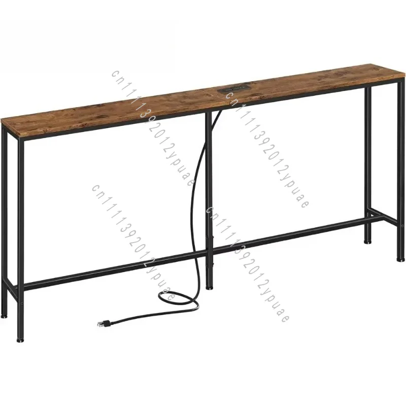 Modern Narrow Slim Console Table with Charging Station, Practical Side Table for Entryway Hallway Behind Sofa Couch
