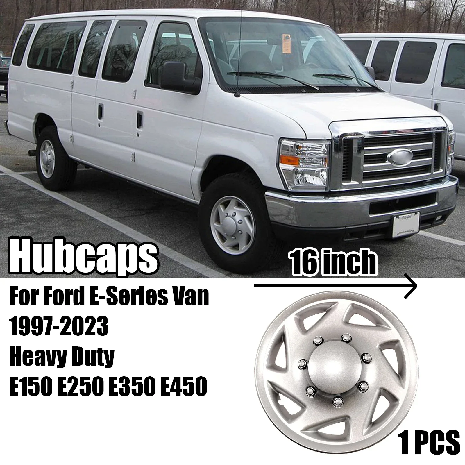 1PCS Hubcaps Wheel Cover For Ford E-Series Van1997-2023 Heavy Duty E150 E250 E350 E450 Silver 16 Inch Replacement 7030AMS