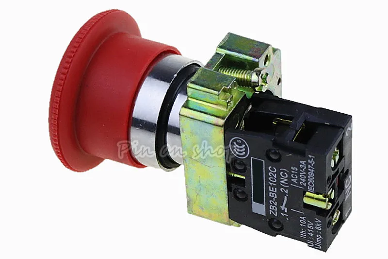 10PCS XB2BS542  SPST Panel Mounted Red Mushroom Cap Locking XB2-BS542 Pushbutton Switch