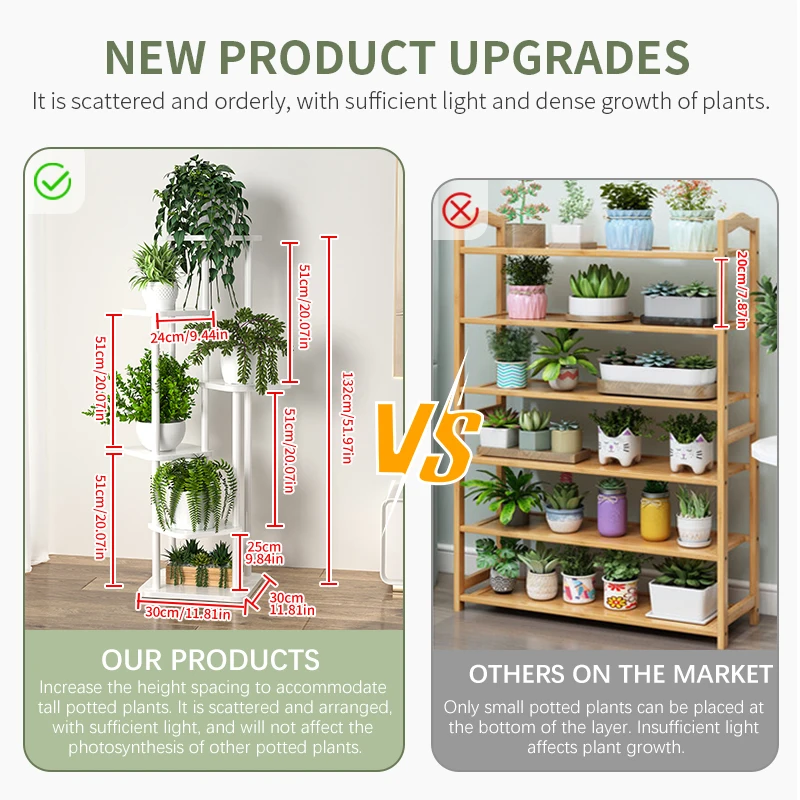 Plant Stand and Flower Stand Wooden Shelf 5/6/8Layers Display Stand Storage Shelf Pot Rack Organizer Shelves Garden Decoration