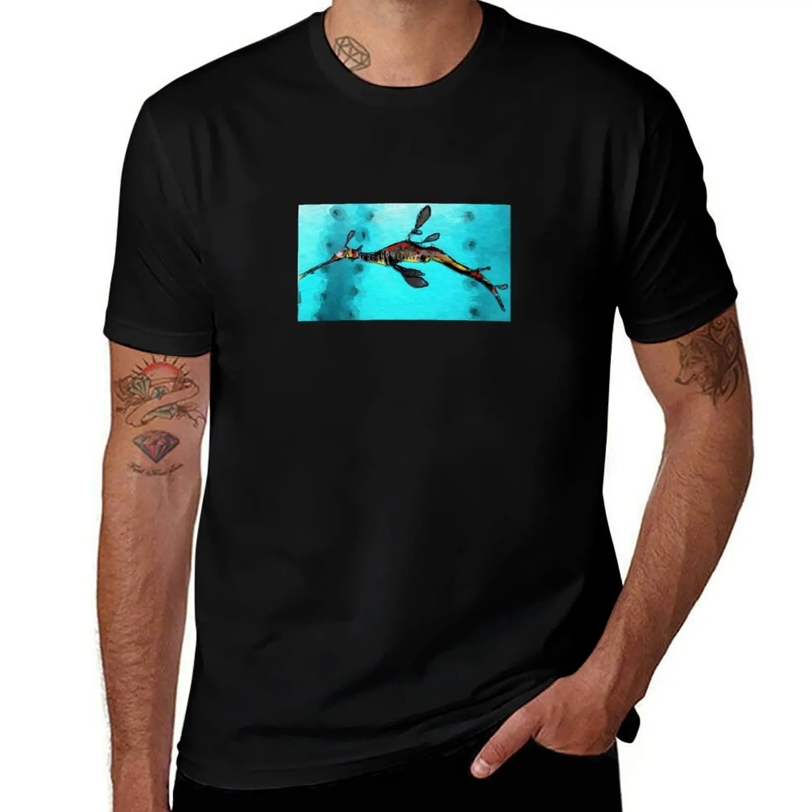 Diving Seahorse Star Art T-Shirt Plus Size Summer Short Sleeve T-Shirt