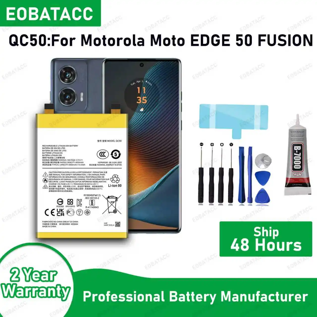 

100% New High Quanlity QC50 5000mAh Battery For Motorola MOTO EDGE 50 FUSION Mobile phone Batteries+Tools