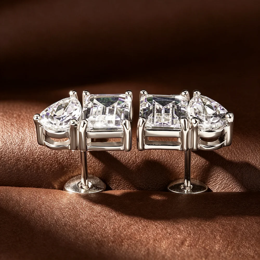 Rrjzz Ohrstecker für Damen, 5 x 7 mm, Smaragdschliff und 5 x 8 mm, birnenförmiger Schliff, im Labor hergestellter Zirkonia, 14 Karat vergoldet, 2 Steine, Schmuck, Geschenk – Detail 7