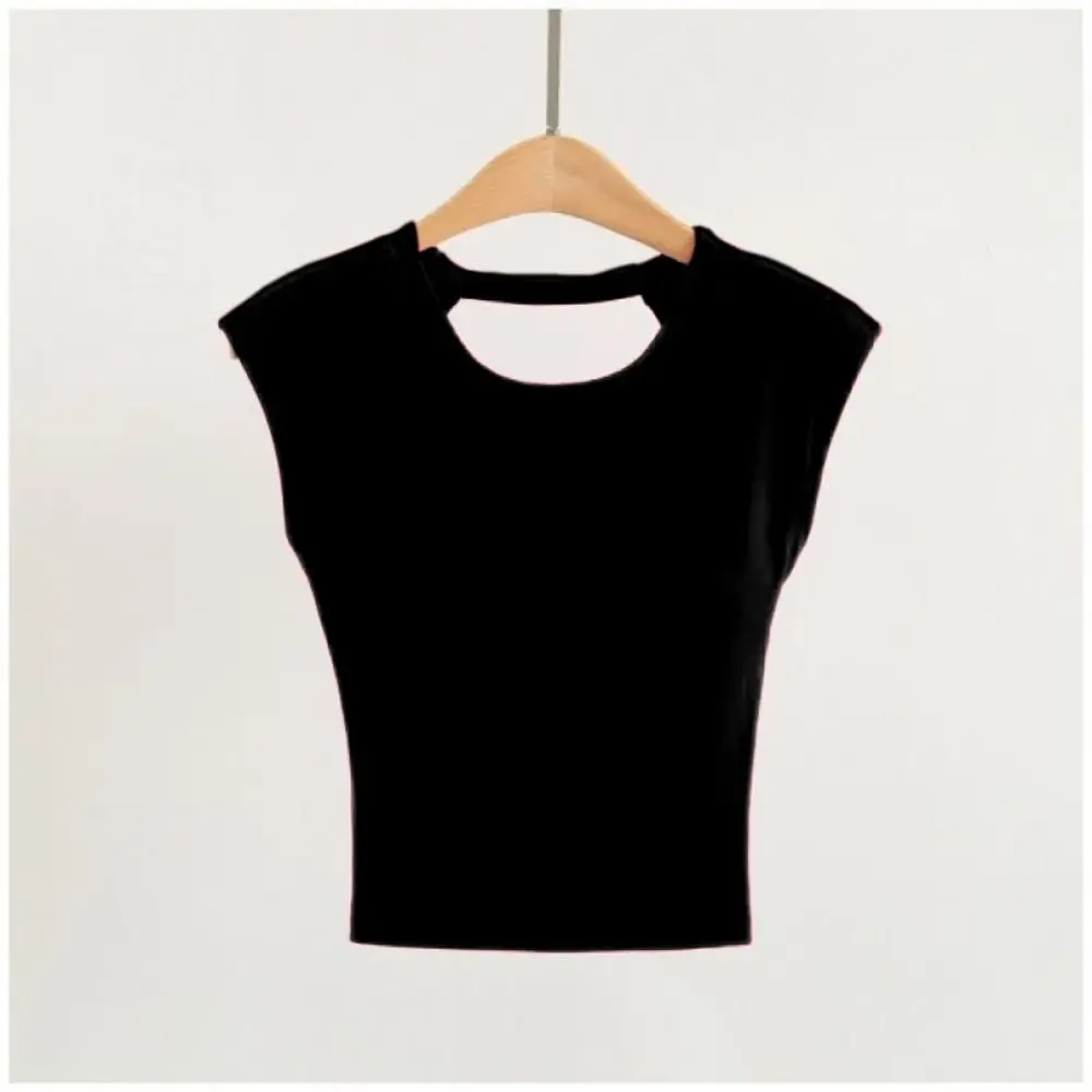 Moda Chic Backless Slim Crop Top Cross Band O Collo Gilet a maniche corte Canottiera estiva T-shirt solide Streetwear