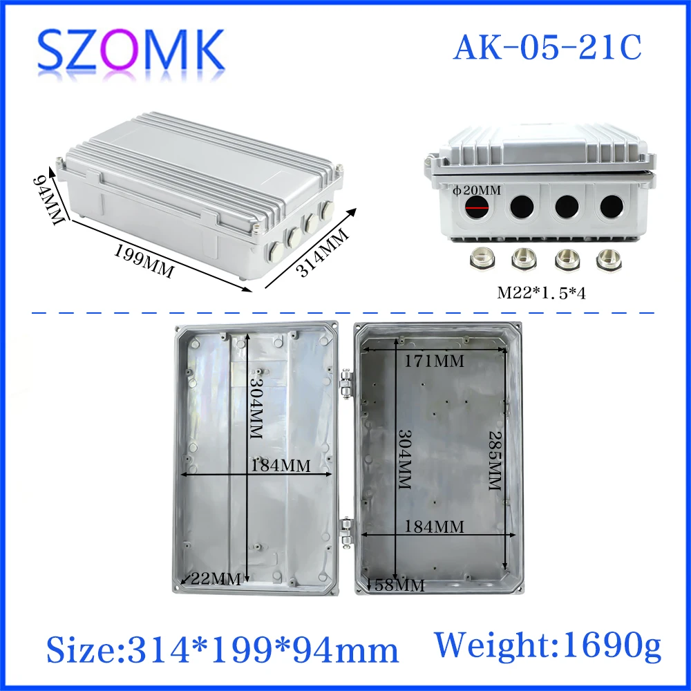 

304x184x78mm Diy Aluminium Electronics Enclosure Amplifier Die Cast Aluminum Case IP67 Signal Project Housing Box Base Station