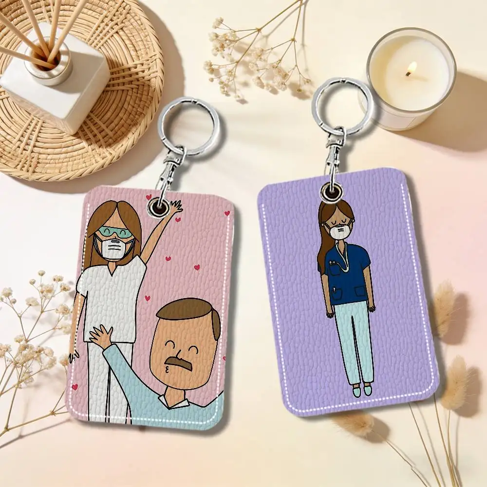 TENS Nurse PU Soft Leather Rectangular Keychain Card Holder, Badge Student ID Bus Elevator Card Protector, Fashion Accessory