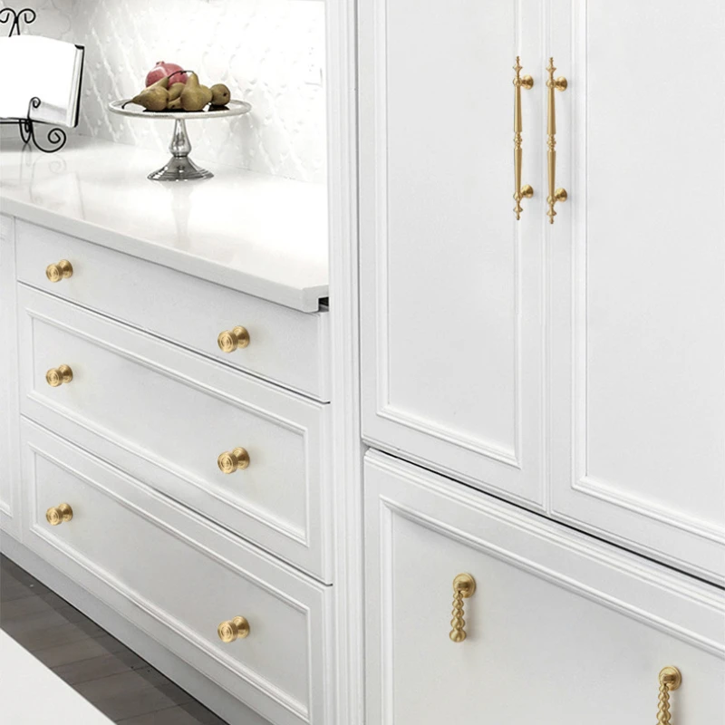 French Solid Brass Handles For Furniture Golden Luxury Kitchen Cabinet Handles Drawer Dresser Wardrobes Shoe Cabinets Pulls
