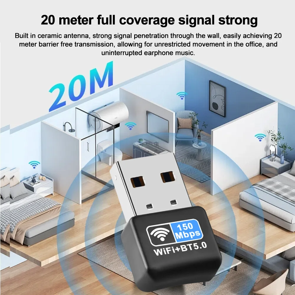 150m mini adaptador wifi usb 2.4g bluetooth 5.0 adaptador de placa de rede sem fio portátil para computador portátil windows 10/11 driver grátis