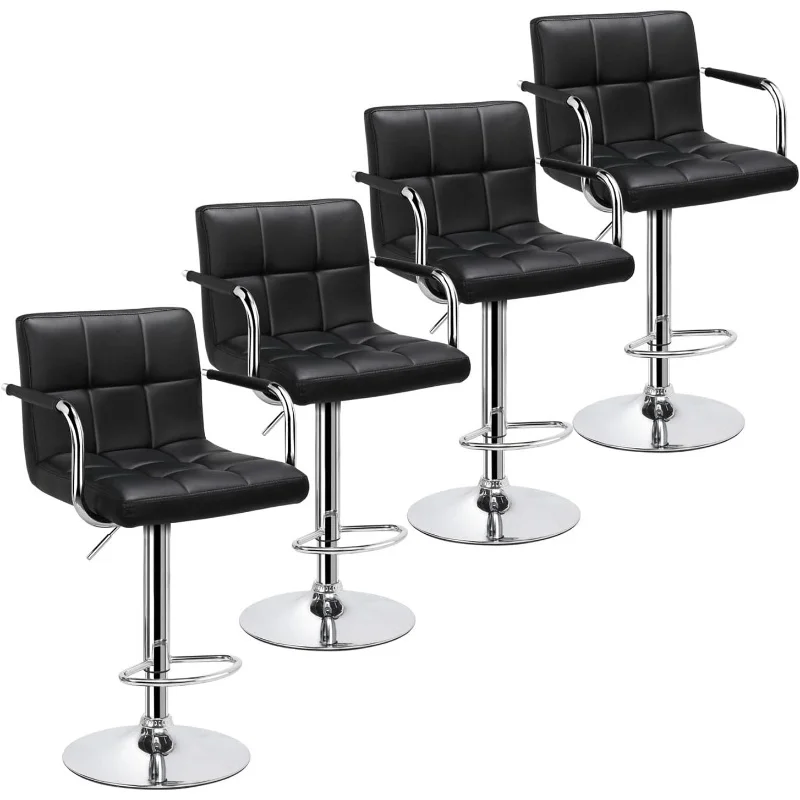 

Bar Stools Set of 4, PU Leather Adjustable Bar stools with Armrest, Counter Height Stool Chairs for Kitchen Island, Black