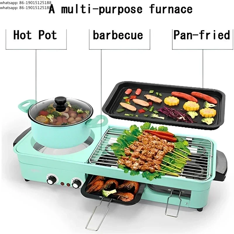 3 in 1 Korean Electric Baking Pan Soup Hot Pot Grill Plate Instant Kitchen Fondue Detachable and Washable Non-Stick Baking Pan