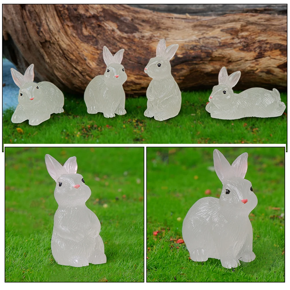 

12pcs Mini Glowing Rabbit Resin Figurines Night Light Animals for Car Garden Yard Lawn Balcony Decor Micro Landscape