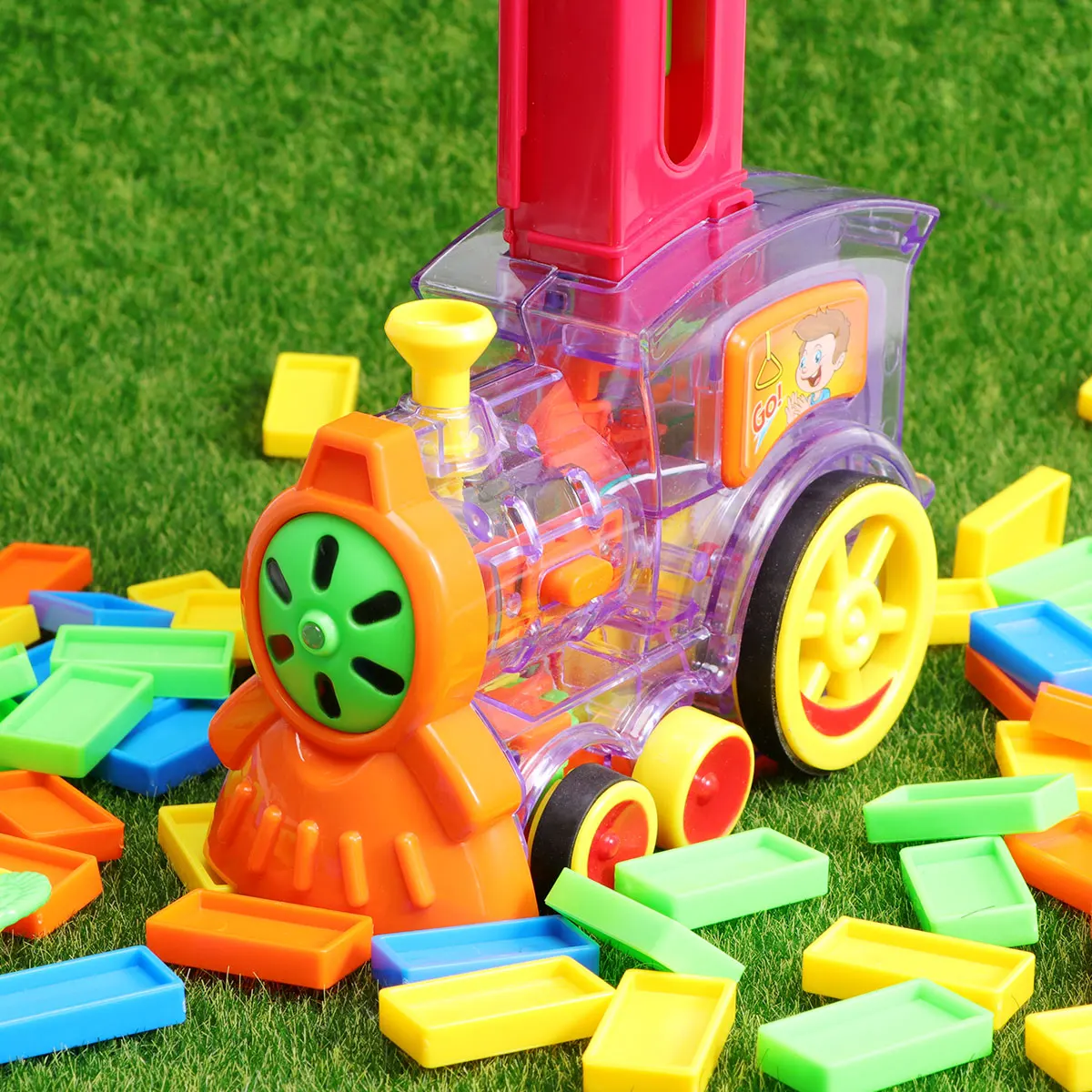 Electric Train Domino Educational Toys Safe Premium Plastic Bright Colors Sturdy Design Hand Eye Coordination