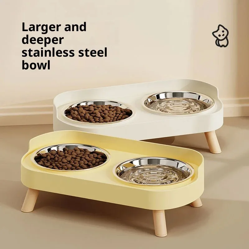 

Anti-Spill Stainless Steel Pet Bowl - Dual Dish Anti-Neck Strain Design, Non-Skid Cat/Dog Food Water Feeder (CE Certified)​