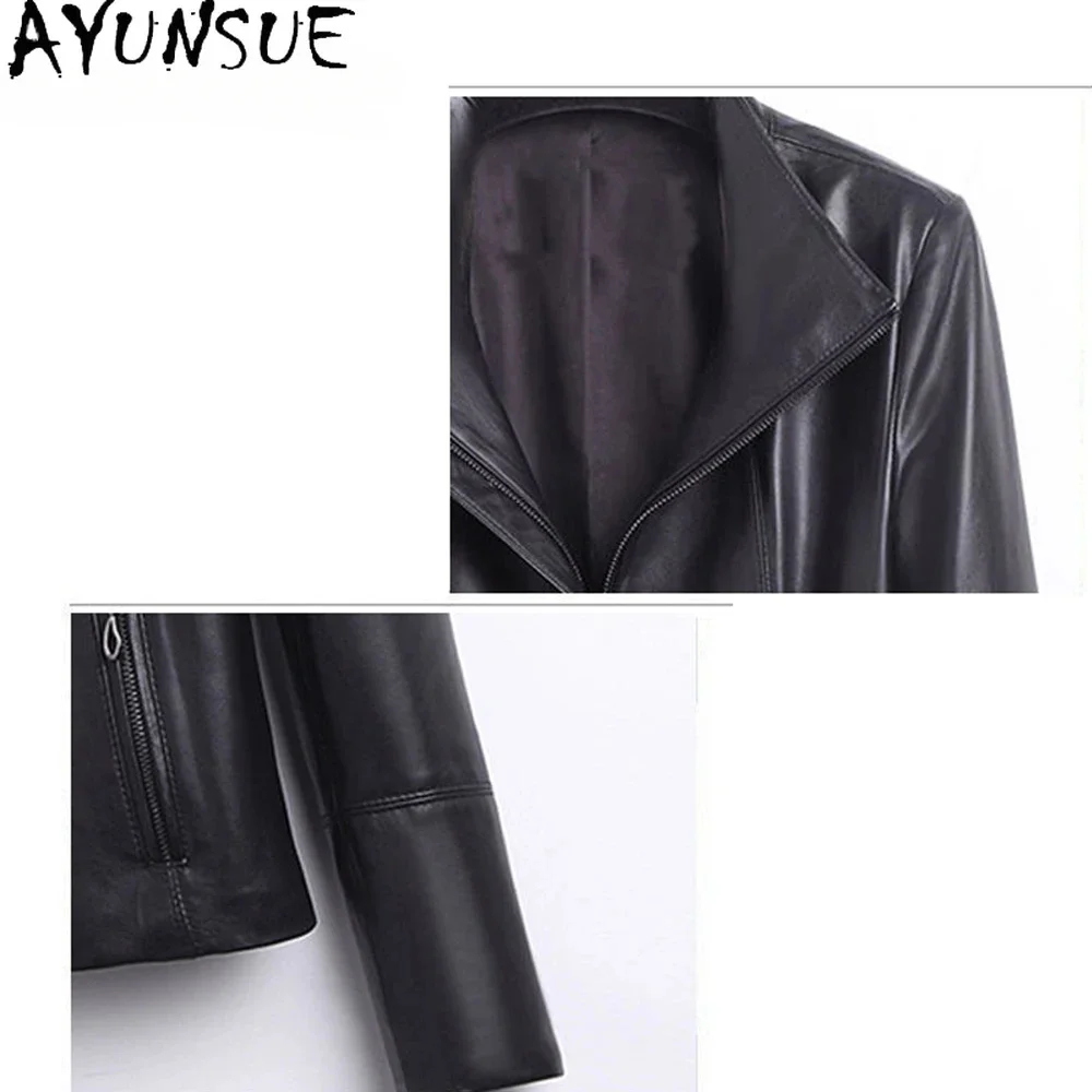 AYUNSUE-Veste en peau de mouton véritable pour femme, cuir véritable, col rabattu, mode, 100%