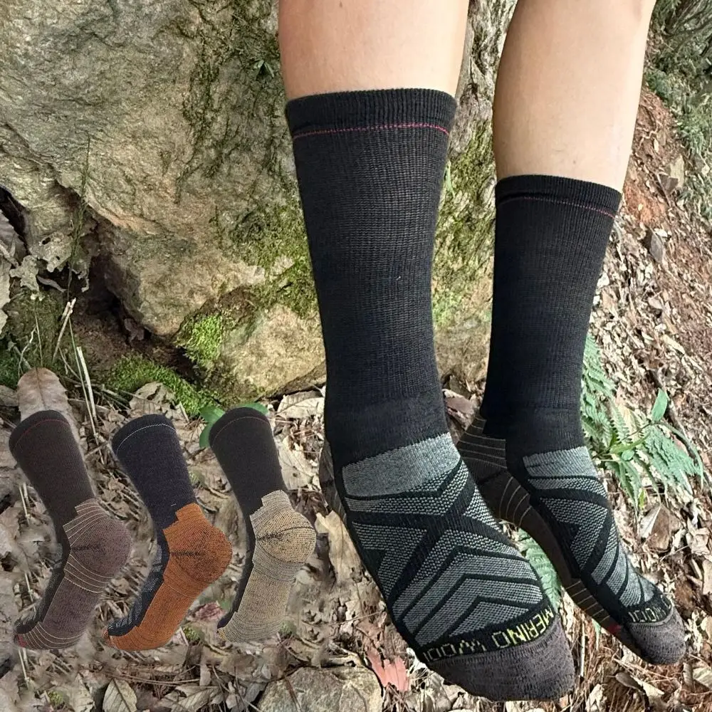 Calcetines de senderismo de lana merina para hombres y mujeres Otoño Invierno cálidos senderismo esquí caza pesca deportes al aire libre sin costuras