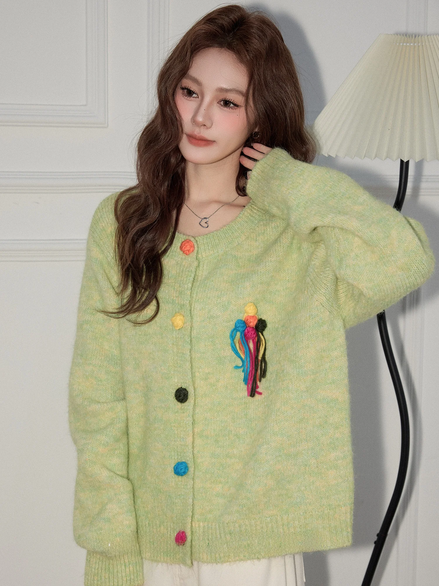 

Thiened Casual Lazy Design Color Bule Women's Knitted Sweater Spring New Sle Slimming Outerwear Korean Loose Fit Long S...