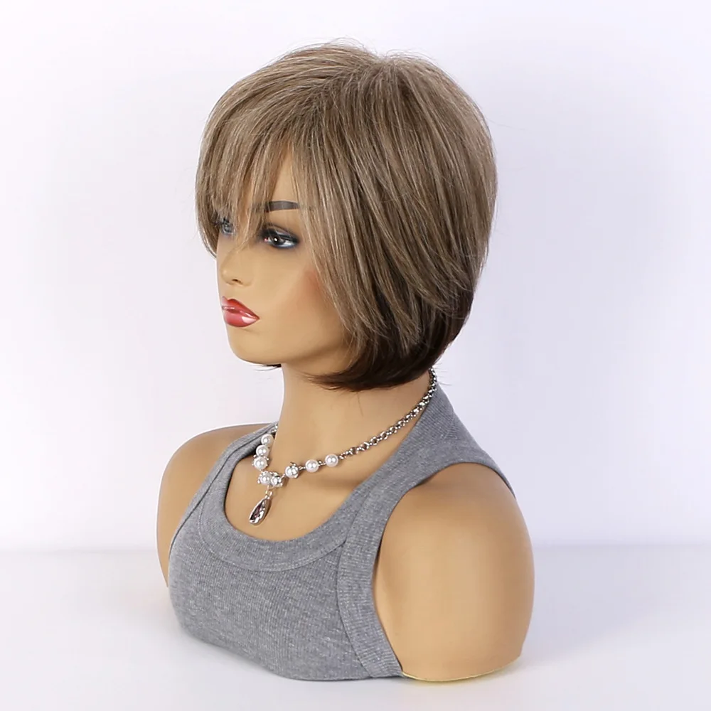 Damesmode Pruiken Synthetische Pixie Cut Blonde Ombre Haar Hoge Temperatuur Pluizige Natuurlijke Micro Krullend Kostuum Feest Vrouwelijke Pruik