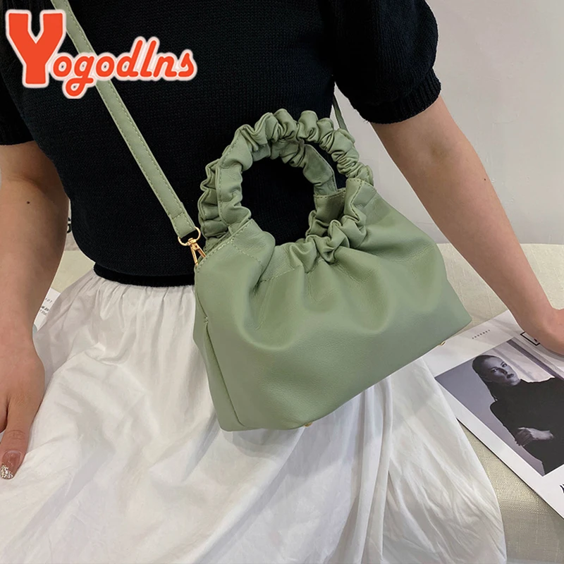 Yogodlns Spring Pleated Cloud Bag For Women Soft Leather Shoulder Messenger Bag Fashion Brands Crossbody Bag Designer Handbags