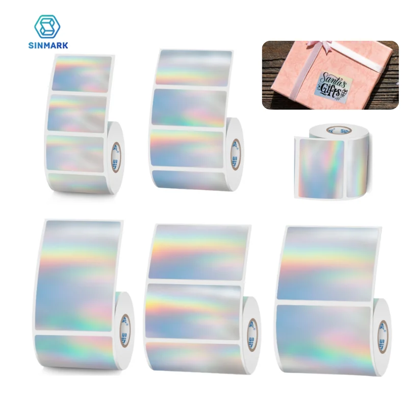 SINMARK Rainbow Laser Label PET Shining Waterproof Rectangle Sticker Various Size Gift Wrap Envelopes Packaging Use for SK20