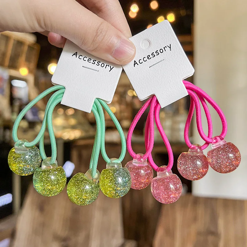 

2 шт./лот, корейские резинки для волос в форме шариков, разноцветные, длинные, эластичные, для девочек, милые, как у феи, для хвоста, для вечеринок