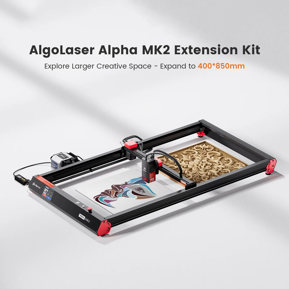 2025 AlgoLaser Alpha MK2 22W 400X850MM máquina de grabado y corte láser Cnc escritorio 20W grabador láser bomba de aire de rodillo giratorio