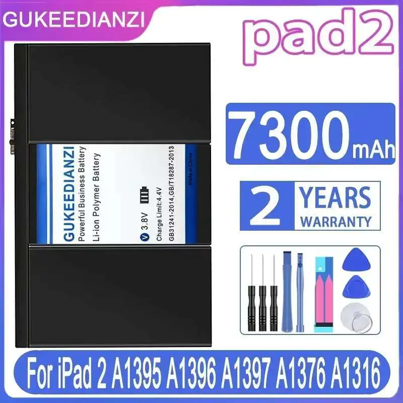 

pad2 High Capacity Durable For Apple iPad 2 A1395 A1396 A1397 A1376 A1316 7300mAh Tablet Battery