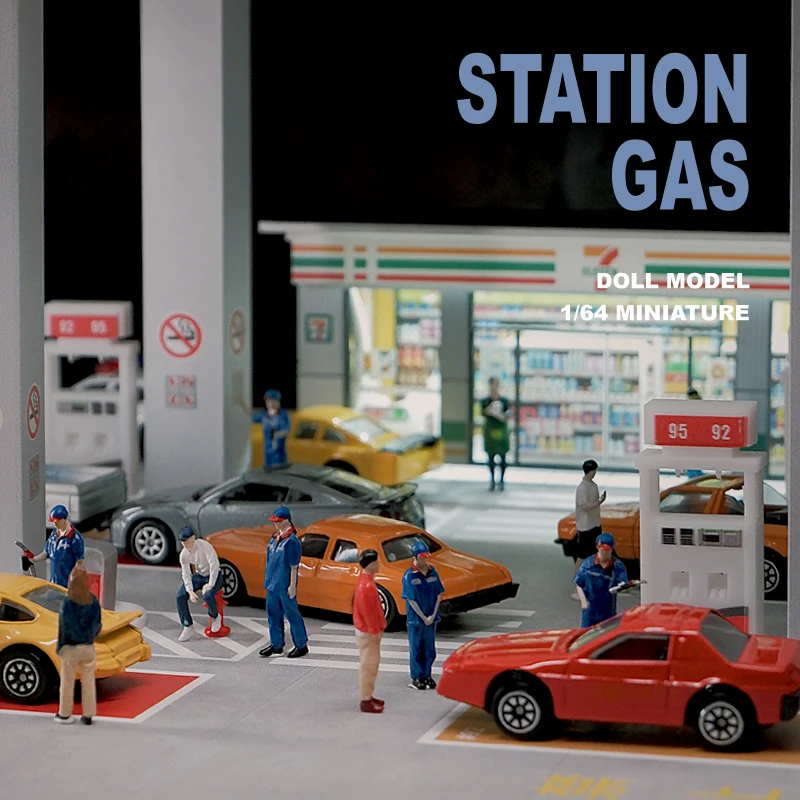 Kicarmod 1/64 Scale Model Gas Station Employee Figurine Collectible Doll Exquisite Figure for Fans in Scale Diecast Model Car