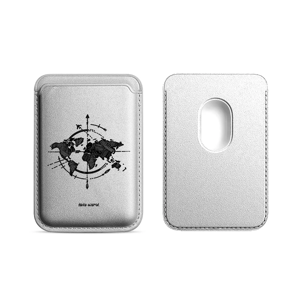 Minimalistisches Weltkarten-Leder-Kartenetui Handy-Kartenhalter für Magnetische Hülle Geeignet für alle iPhone Magsafe Karten-Handy-Rückseiten-Taschen – Detail 18