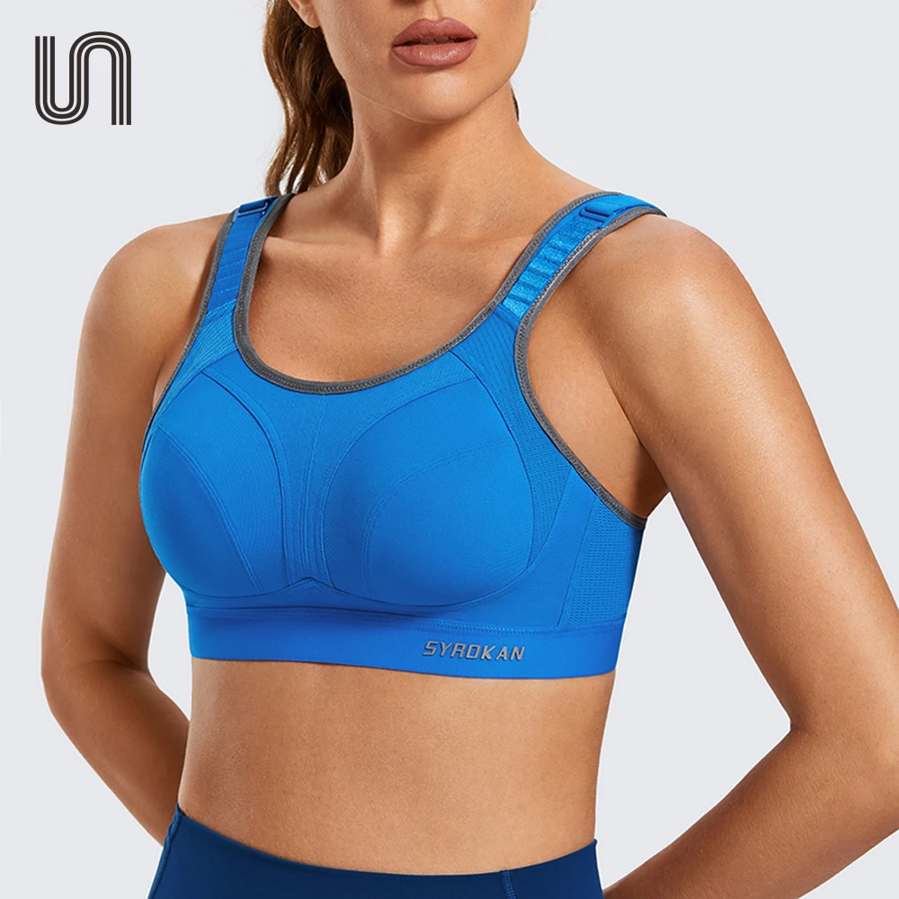 Women Blue High Impact Sports Bras Wireless Adjustable Straps Non-Padded Workout Bra Black Exercise Train Outdoor ropa interior