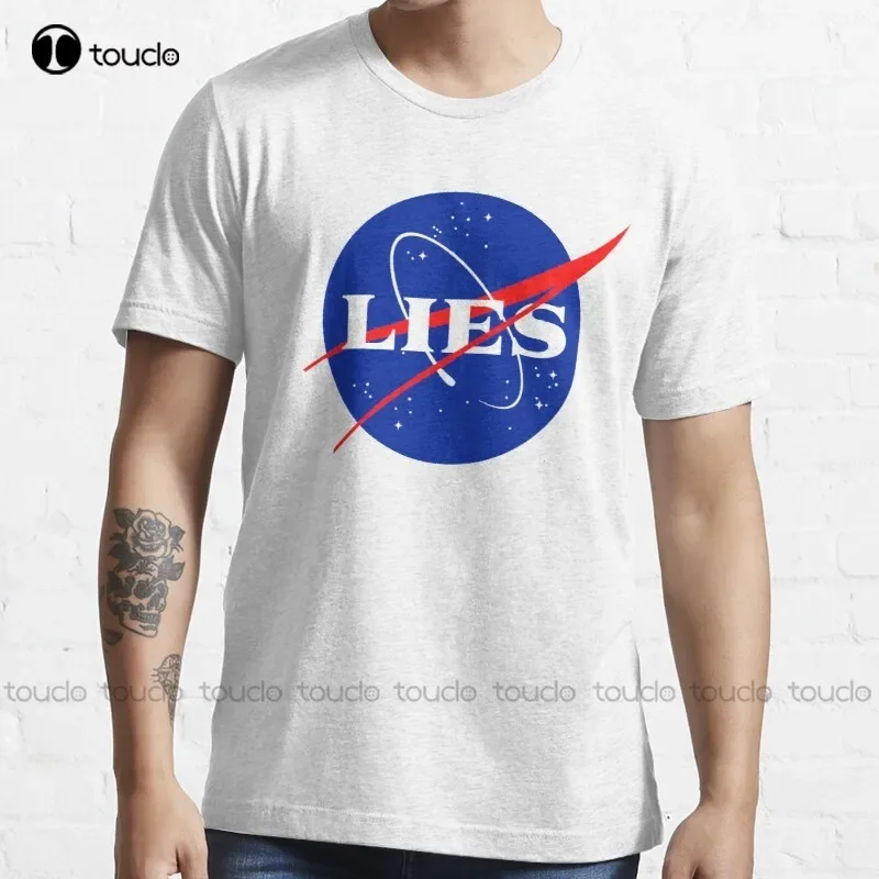 New Lies Logo Space Is Fake Flat Earth Conspiracy T-Shirt Womens Black Shirt Cotton Tee S-6Xl