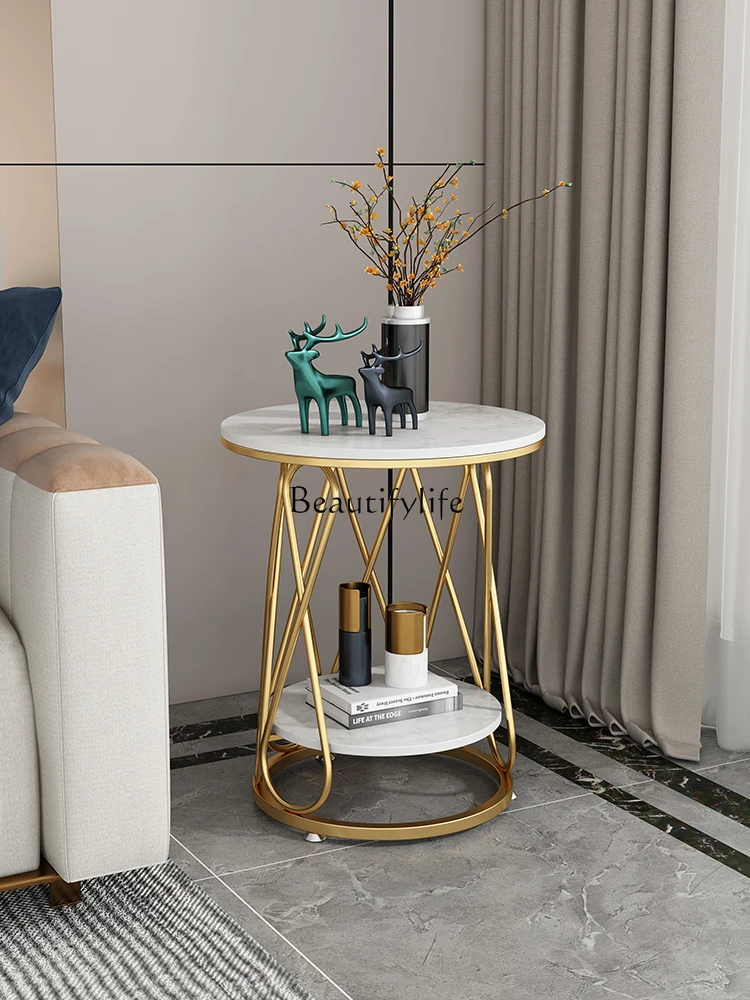 

Nordic light luxury rock slab sofa side several bedrooms bedside small round table