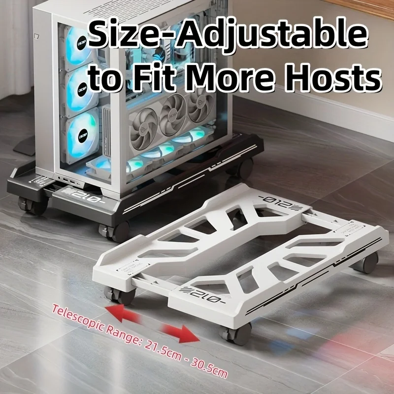 1pc Height Adjustable Mobile Pc Server Stand 360 Swivel Casters Telescopic Tray Plastic Base Black For Home Office Gaming Server