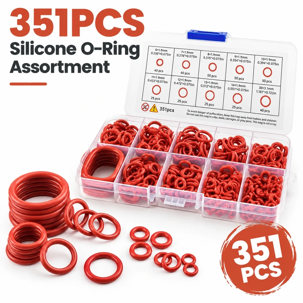 351PCS Silicone O Ring Assortment Kit Oil Resistant Heat Proof Seal for Auto Repair Shaft Use 0-150C