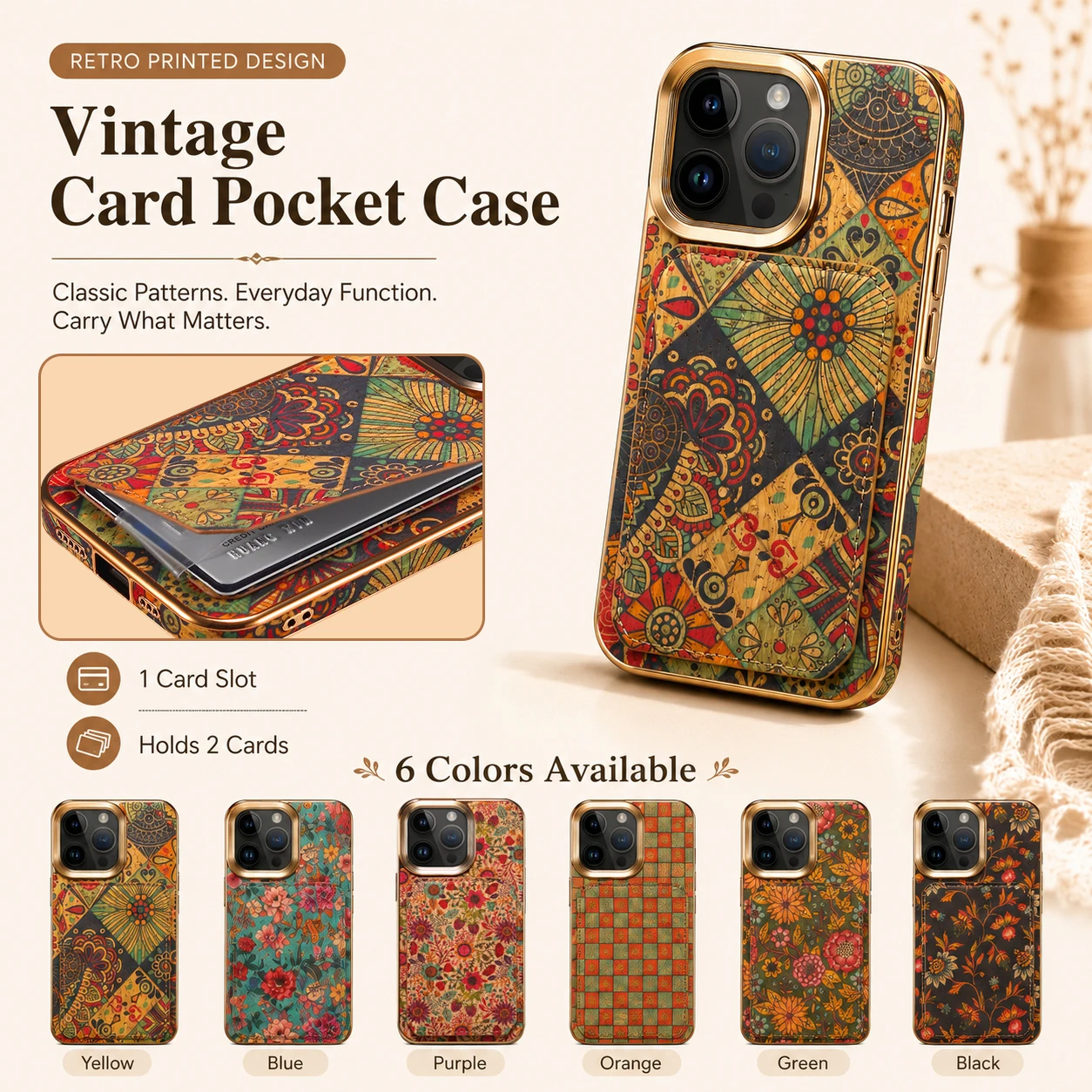 

Denior Wood Cork Floral Phone Case Suitable for iPhone 15 14 13 12 Pro Max Plus, Card Holder Wallet Stand Protective Cover