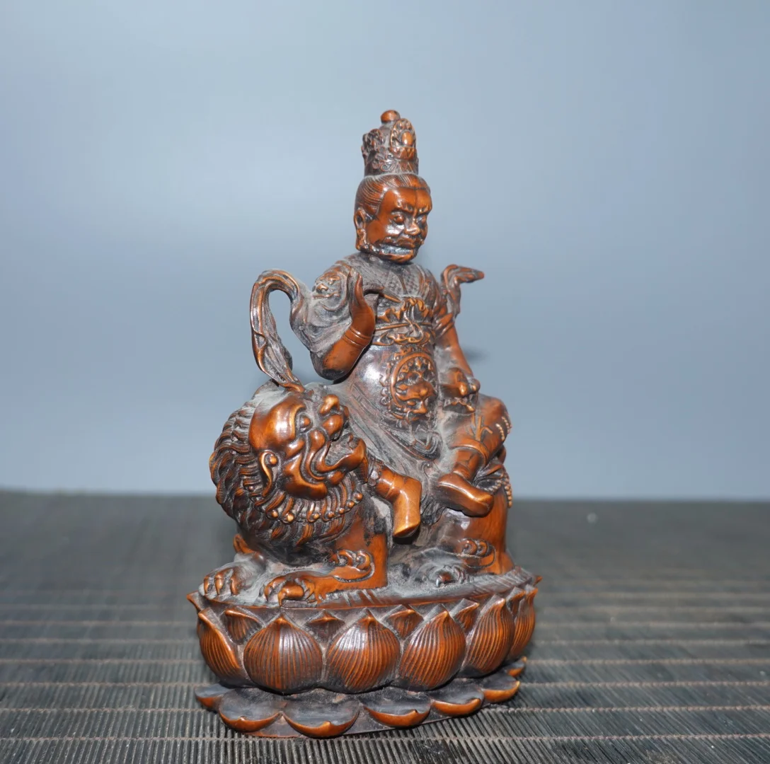 

5"Tibetan Temple Collection Old Boxwood White Jambhala Buddha Statue Black Jambhala Ride a Dragon statue Worship Hall Town house