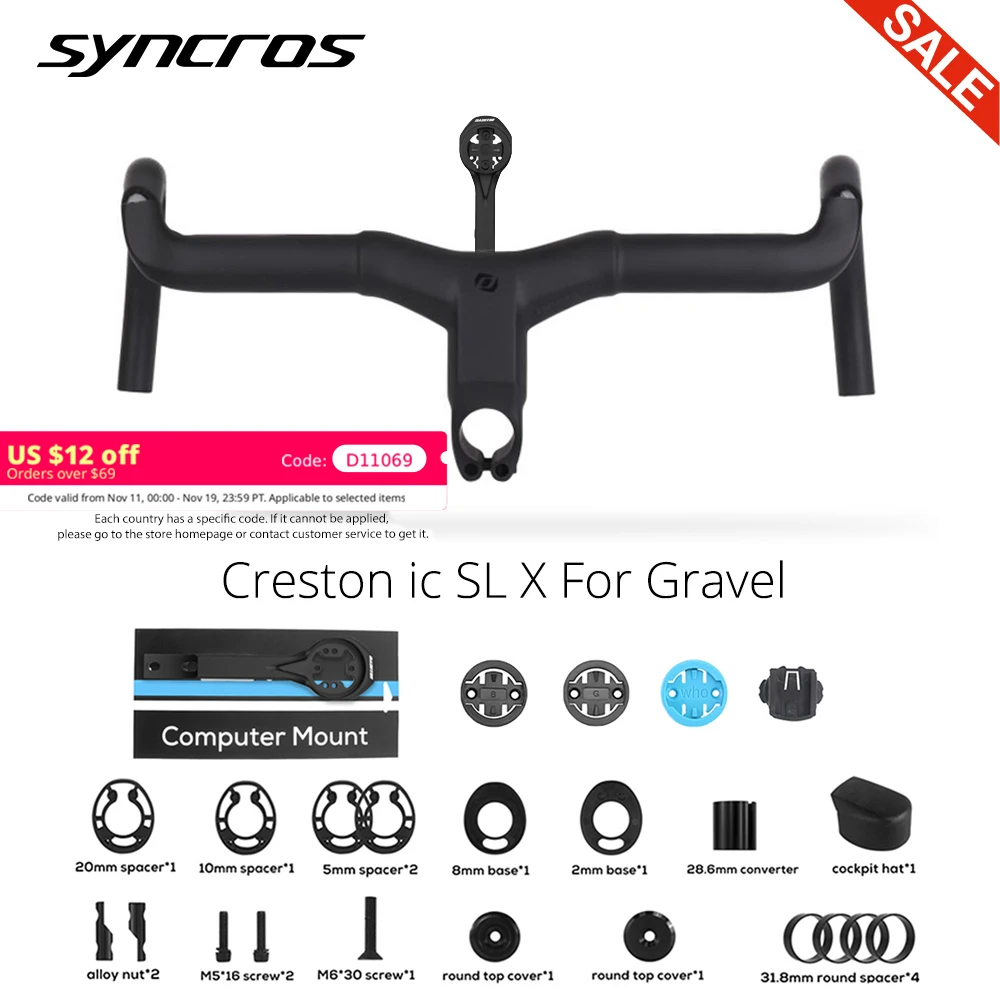 

Syncros Creston IC Sl X Полная внутренняя прокладка кабеля Руль шоссейного велосипеда T1000 Карбоновый гравий Встроенная кабина DI2 с креплением