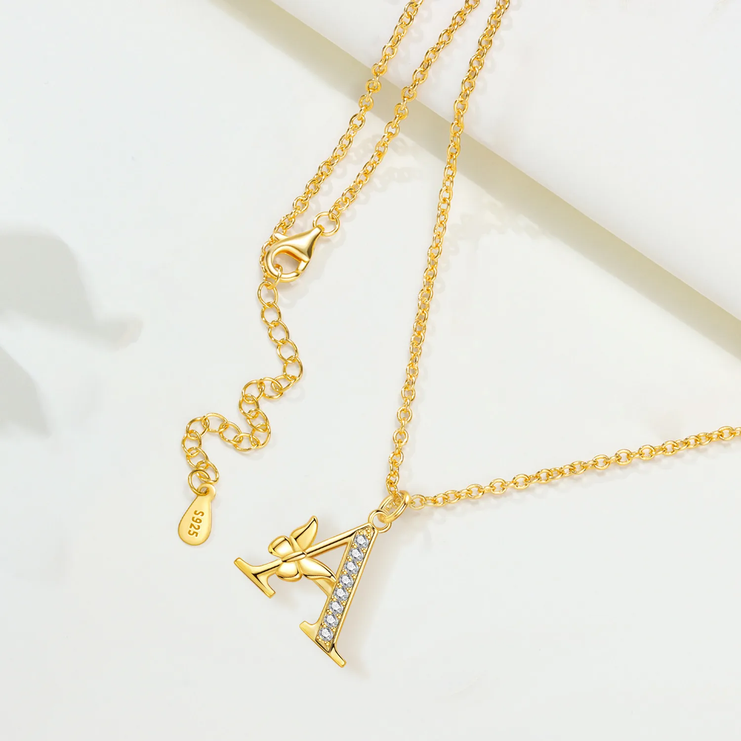 Original 925 Sterling Silver 18K Gold Zircon Butterfly A-Z 26 Letter Y-shaped Chain Necklace For Women Commemorate Jewelry Gift