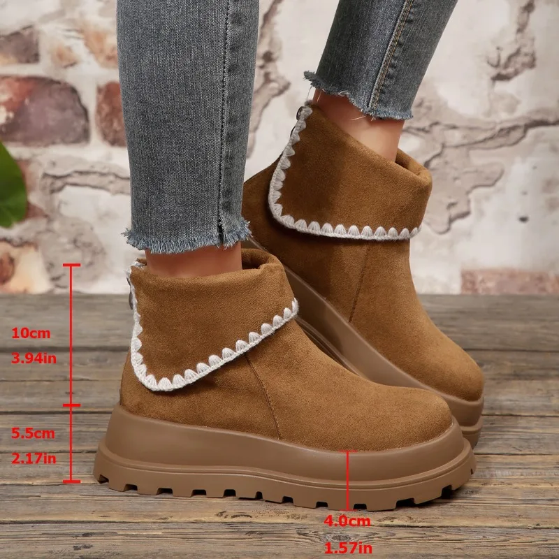 2025 الشتاء منصة مكتنزة الكعوب النساء حذاء من الجلد الدفء الارتفاع زيادة الجوارب القصيرة النساء أحذية Zapatos Mujer