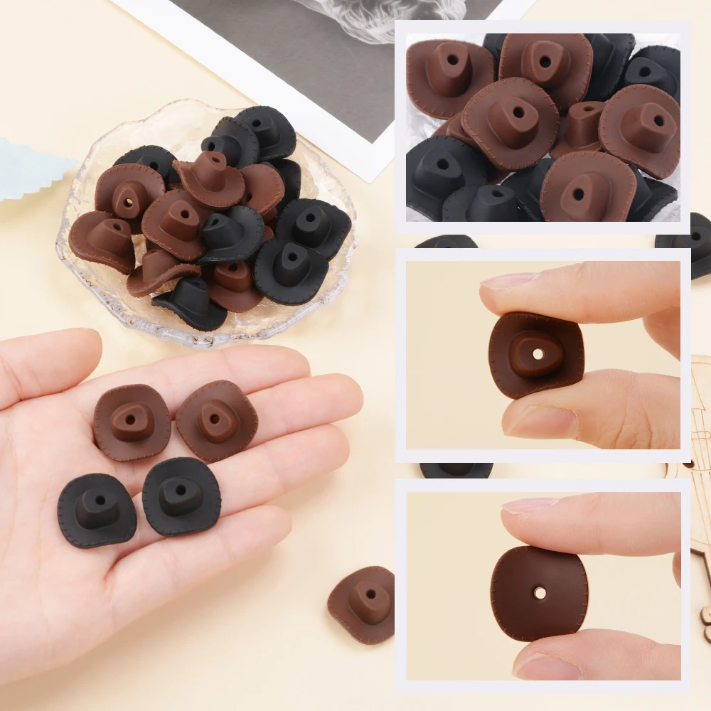 LOFCA 10Pcs Silicone Cowboy Hat Denim style Used to make DIY home decorations keychain necklaces jewelry accessories image 5