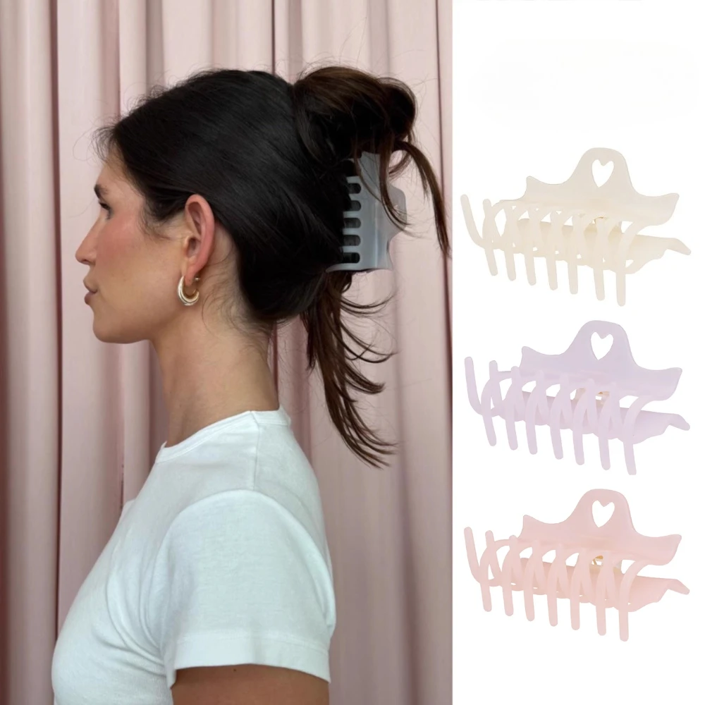 

Large Matte Acrylic Hair Claw Clip for Women Girls Minimalist Hollow Heart Acetate Hair Clamps Thick Hair Strong Grip Shark Clip