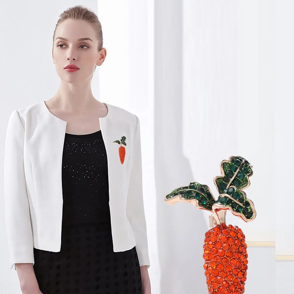 Carrot Brooch Pins 2 Piece Rhinestone Alloy Vegetable Lapel Jewelry for Women Scarf Hat Decoration