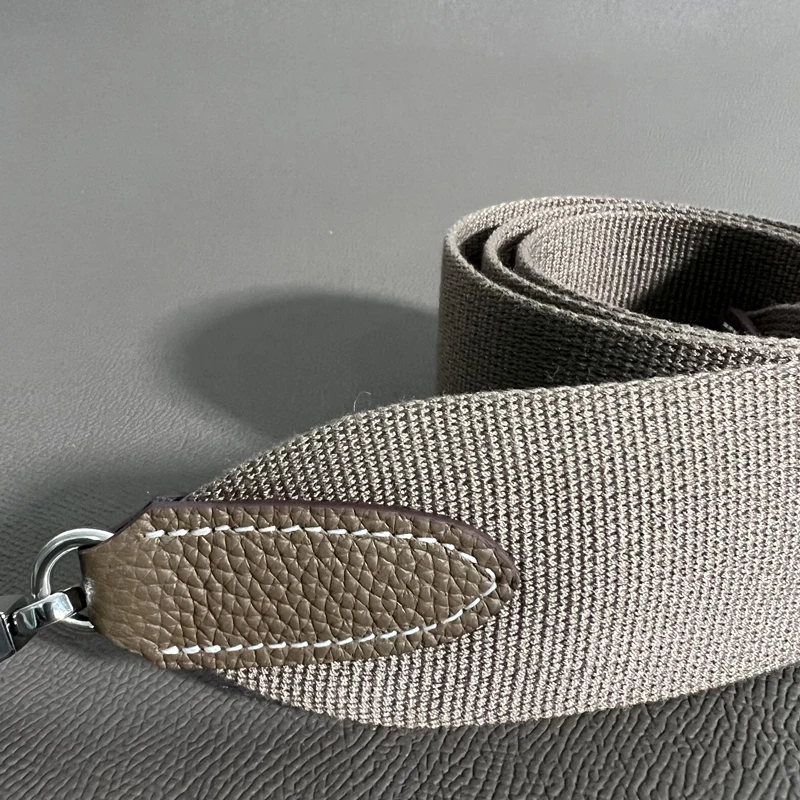 Etoupe Togo 5cm Wide Canvas belt Steel Buckle Genuine Leather Hand Sewn Suitable For Kelly Bags, Shoulder Straps