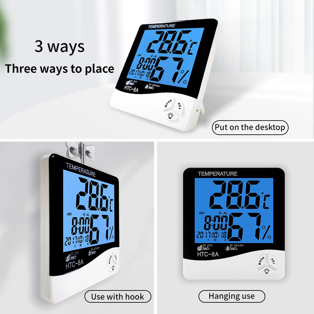 Digital Electronics Temperature Humidity Meter Home Indoor Outdoor hygrometer thermometer Weather Station with Clock Date