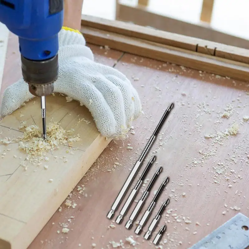 Magnetic Bit Set Anti-Slip Electric Bit Set Of 6 Heavy-Duty Shock-Proof Magnetic Drills For Construction Work Woodworking