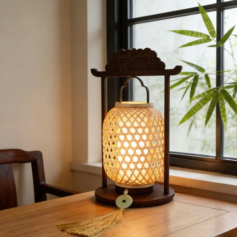 

Портативная винтажная лампа Zen: бамбуковый плетеный ночник, ретро-фонарь для дома, китайский напольный светильник для спальни