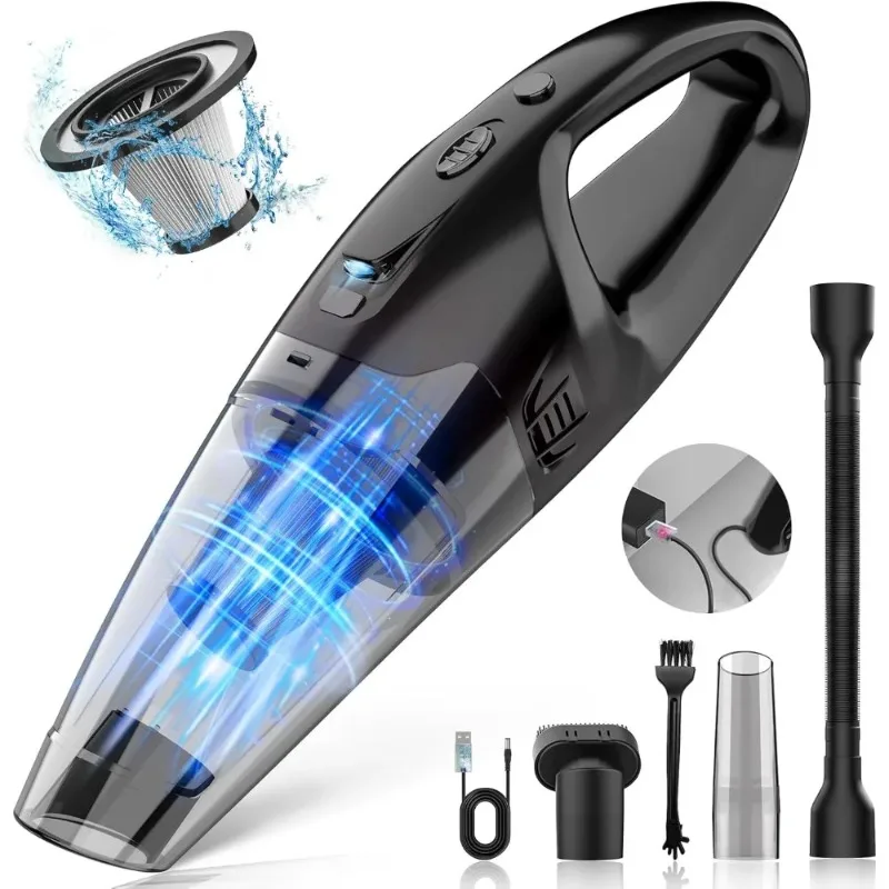 Handheld Vacuum Cordless Rechargeable 3-in-1, Car Vacuum Portable Cordless with USB Charge, Hand Vacuum with LED Light, HEPA Fil