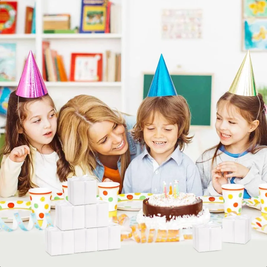 100 Pack Party Favor Boxes White Gift Boxes 2x2x2 inches Small Cardboard Gift Boxes with Lids and Ribbons Candy Treat Boxes for