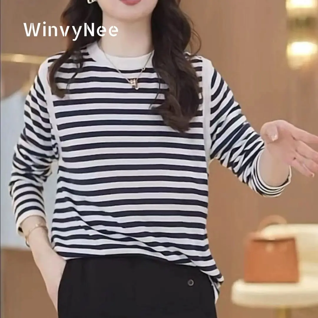 

Женский шерстяной свитер WinvyNee с круглым вырезом и длинными рукавами, в полоску, свободного кроя, модный, весенний, базовый, мягкий, вязаный пуловер ZA1047015