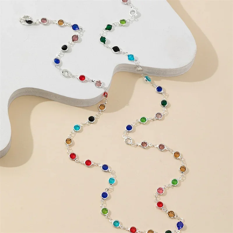 Fashion Colorful Glass Long Y-Shaped Necklace Metal Collarbone Chain Gold Silver Color Summer Holiday Party Body Jewelry Gift