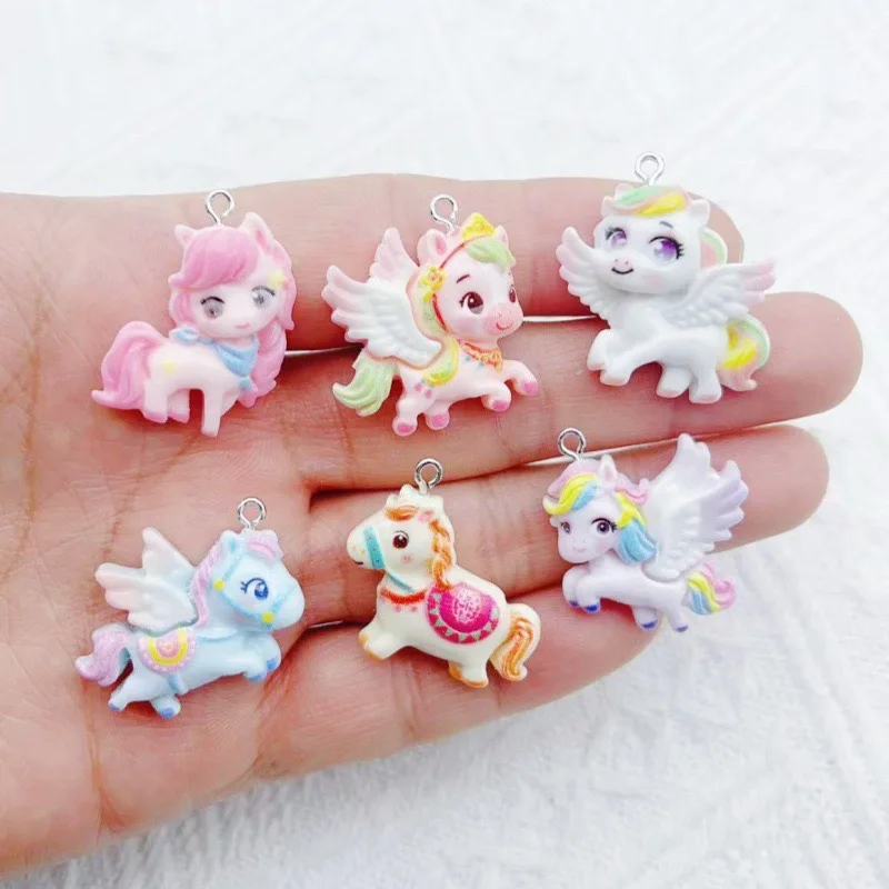 10 Stück Cartoon DIY Harz-Accessoires, Niedliche Pegasus Schlüsselanhänger Anhänger Zubehör